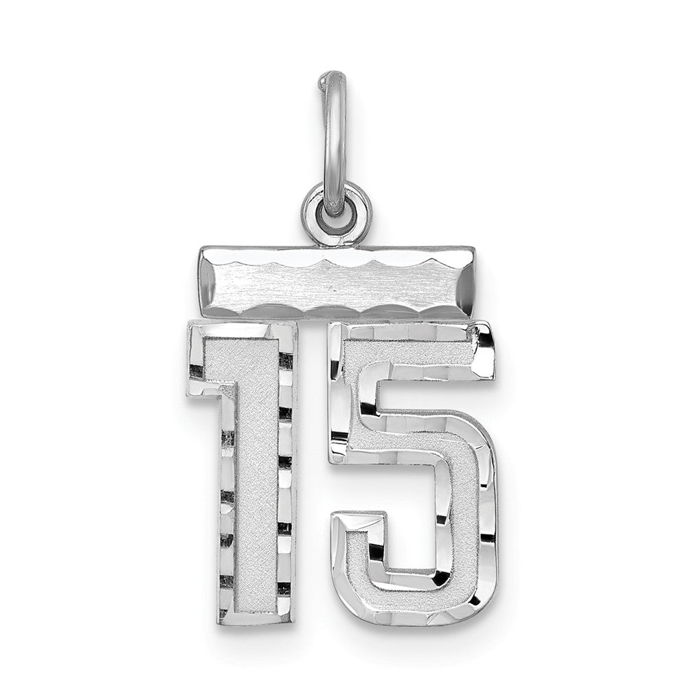 Sterling Silver Rhodium-plated Diamond-cut #15 Charm, 20 x 14 mm