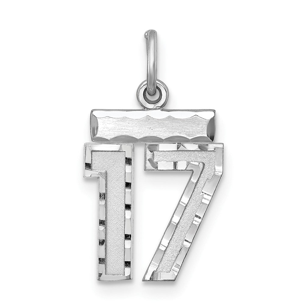 Sterling Silver Rhodium-plated Diamond-cut #17 Charm, 20 x 14 mm
