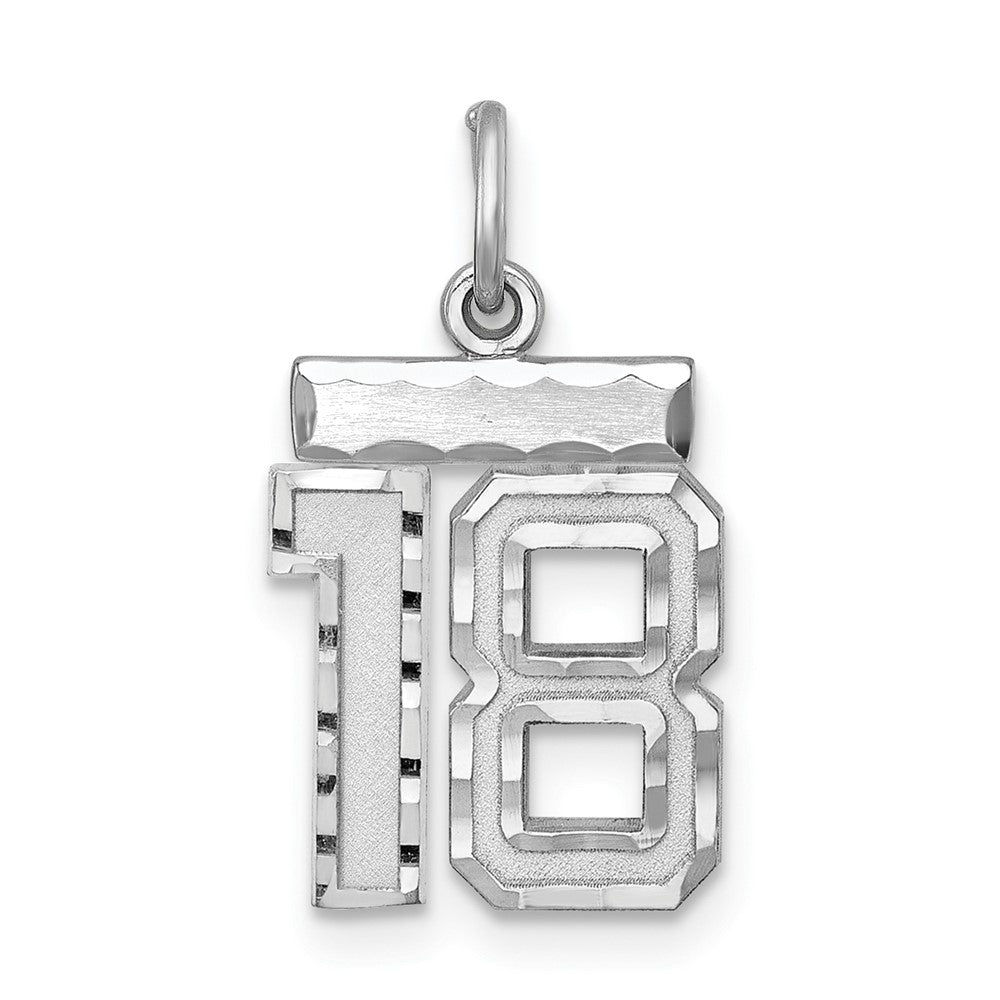 Sterling Silver Rhodium-plated Diamond-cut #18 Charm, 20 x 14 mm