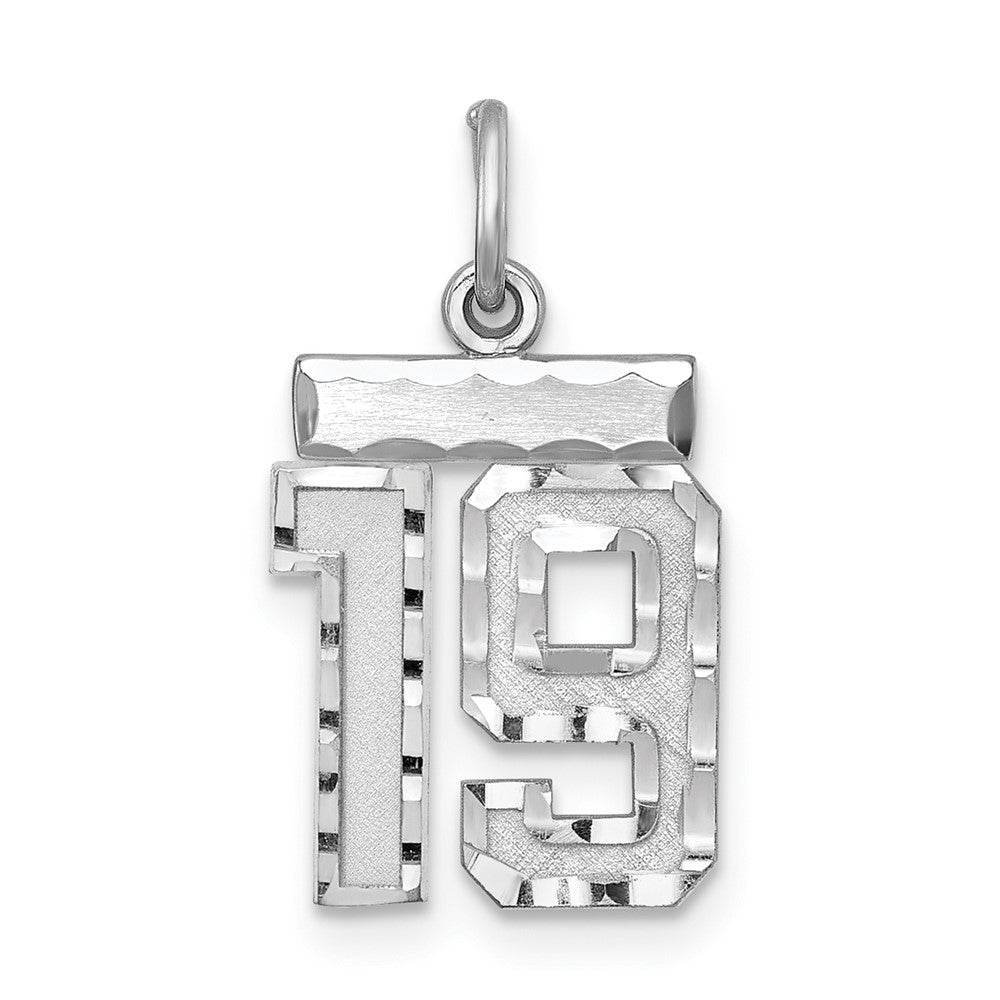 Sterling Silver Rhodium-plated Diamond-cut #19 Charm, 20 x 14 mm