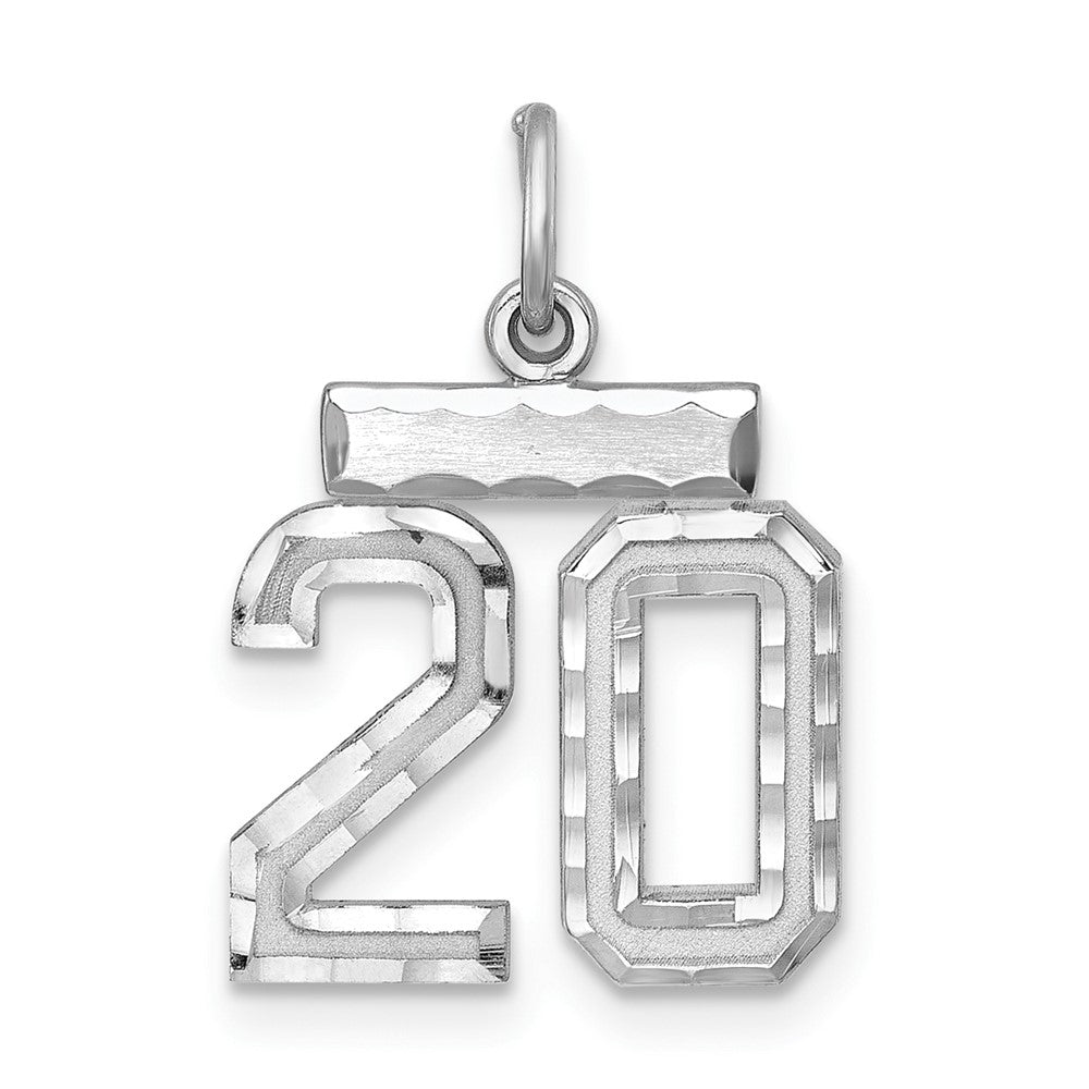 Sterling Silver Rhodium-plated Diamond-cut #20 Charm, 20 x 14 mm
