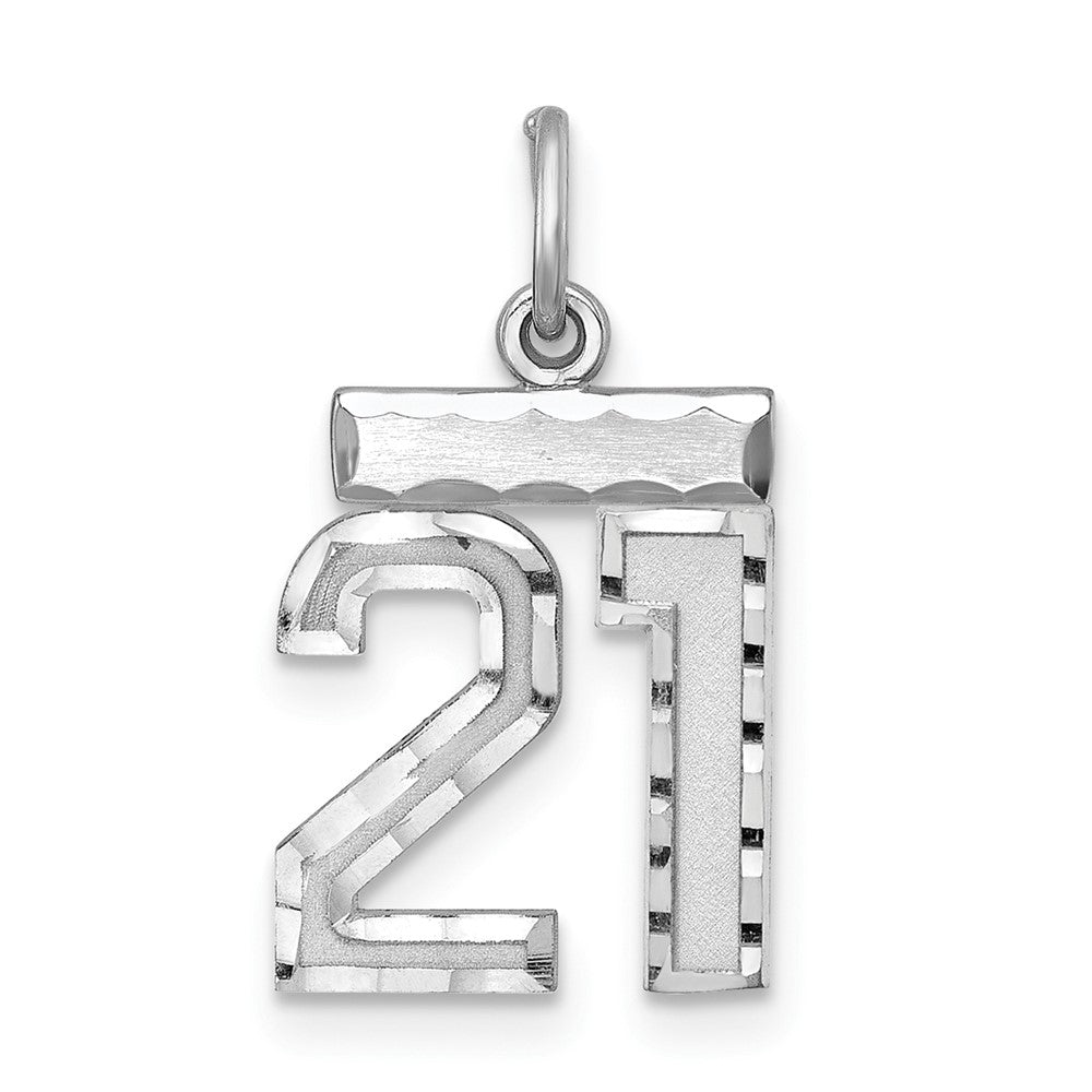 Sterling Silver Rhodium-plated Diamond-cut #21 Charm, 20 x 14 mm