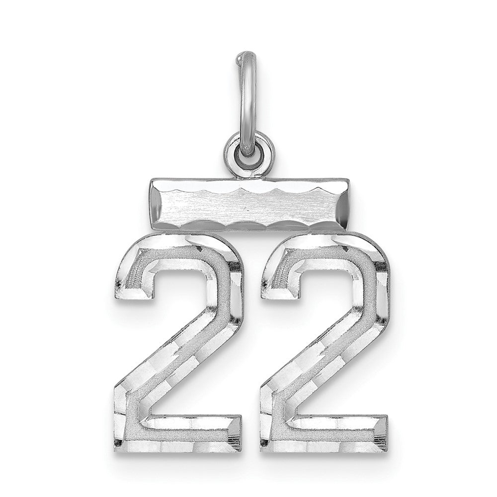 Sterling Silver Rhodium-plated Diamond-cut #22 Charm, 20 x 14 mm