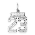 Sterling Silver Rhodium-plated Diamond-cut #23 Charm, 20 x 14 mm