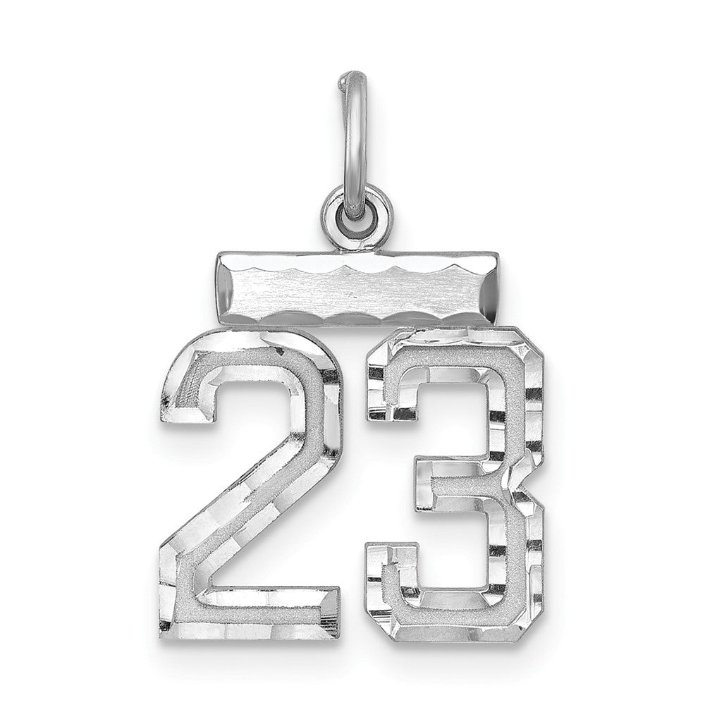 Sterling Silver Rhodium-plated Diamond-cut #23 Charm, 20 x 14 mm