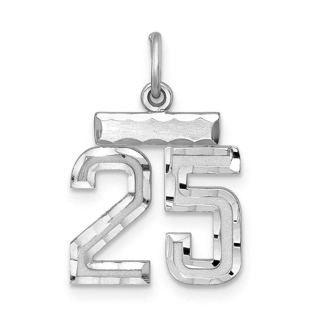 Sterling Silver Rhodium-plated Diamond-cut #25 Charm, 20 x 14 mm