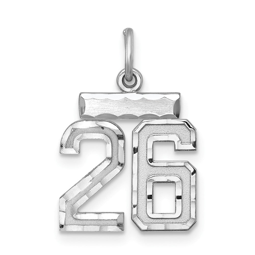 Sterling Silver Rhodium-plated Diamond-cut #26 Charm, 20 x 14 mm