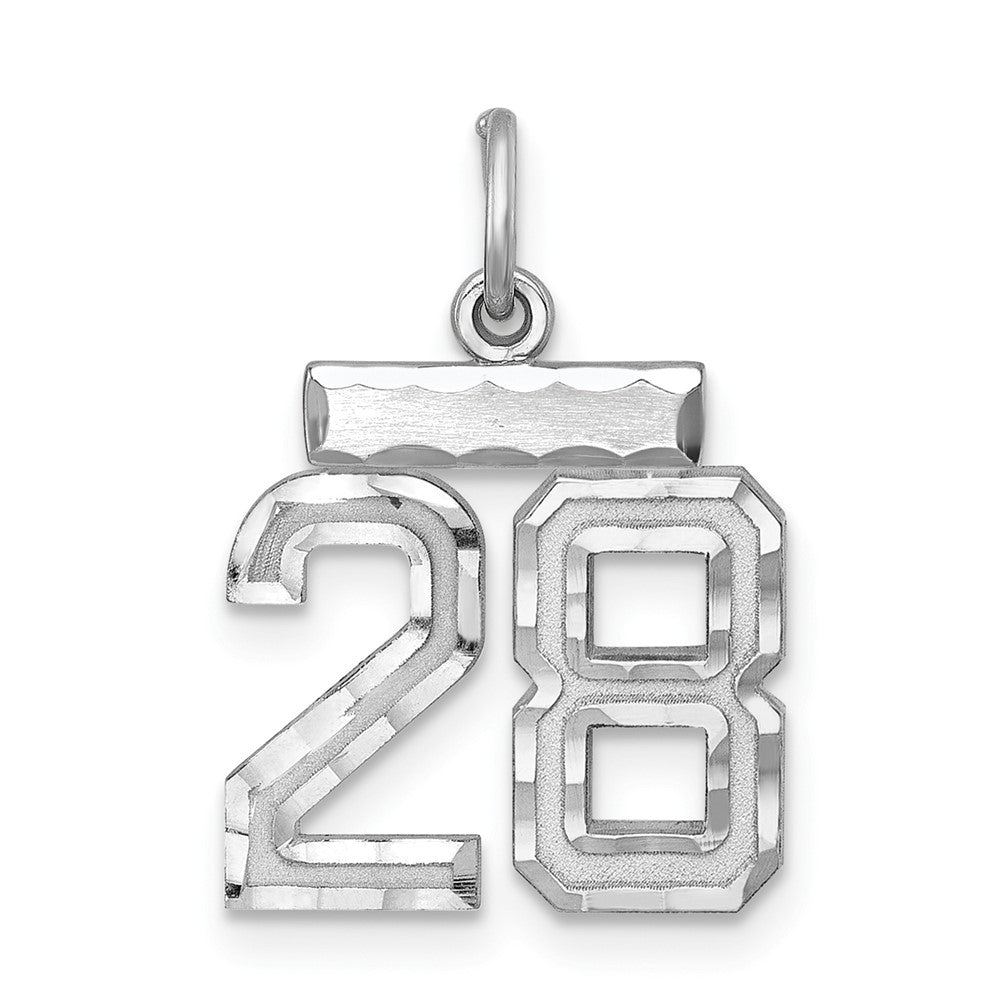 Sterling Silver Rhodium-plated Diamond-cut #28 Charm, 20 x 14 mm