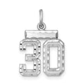 Sterling Silver Rhodium-plated Diamond-cut #30 Charm, 20 x 14 mm