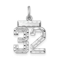 Sterling Silver Rhodium-plated Diamond-cut #32 Charm, 20 x 14 mm