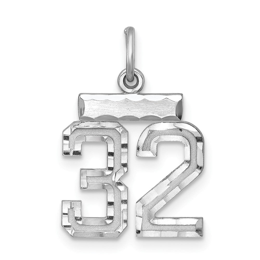 Sterling Silver Rhodium-plated Diamond-cut #32 Charm, 20 x 14 mm