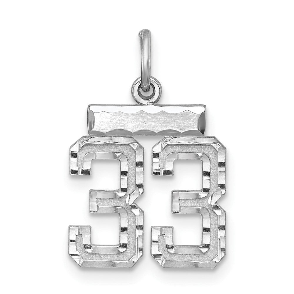 Sterling Silver Rhodium-plated Diamond-cut #33 Charm, 20 x 14 mm