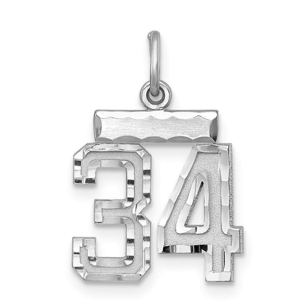 Sterling Silver Rhodium-plated Diamond-cut #34 Charm, 20 x 14 mm