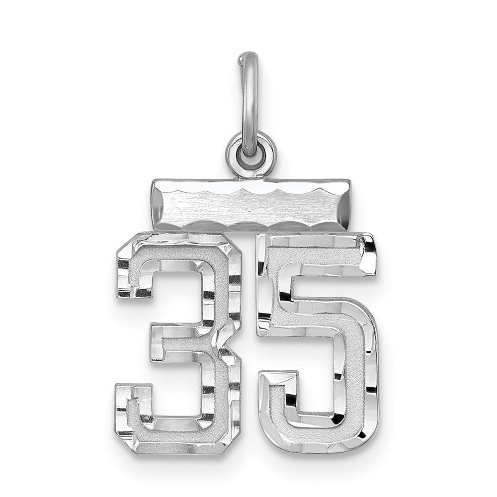 Sterling Silver Rhodium-plated Diamond-cut #35 Charm, 20 x 14 mm