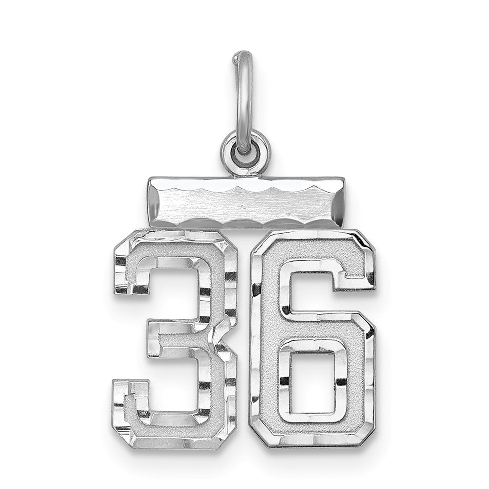 Sterling Silver Rhodium-plated Diamond-cut #36 Charm, 20 x 14 mm