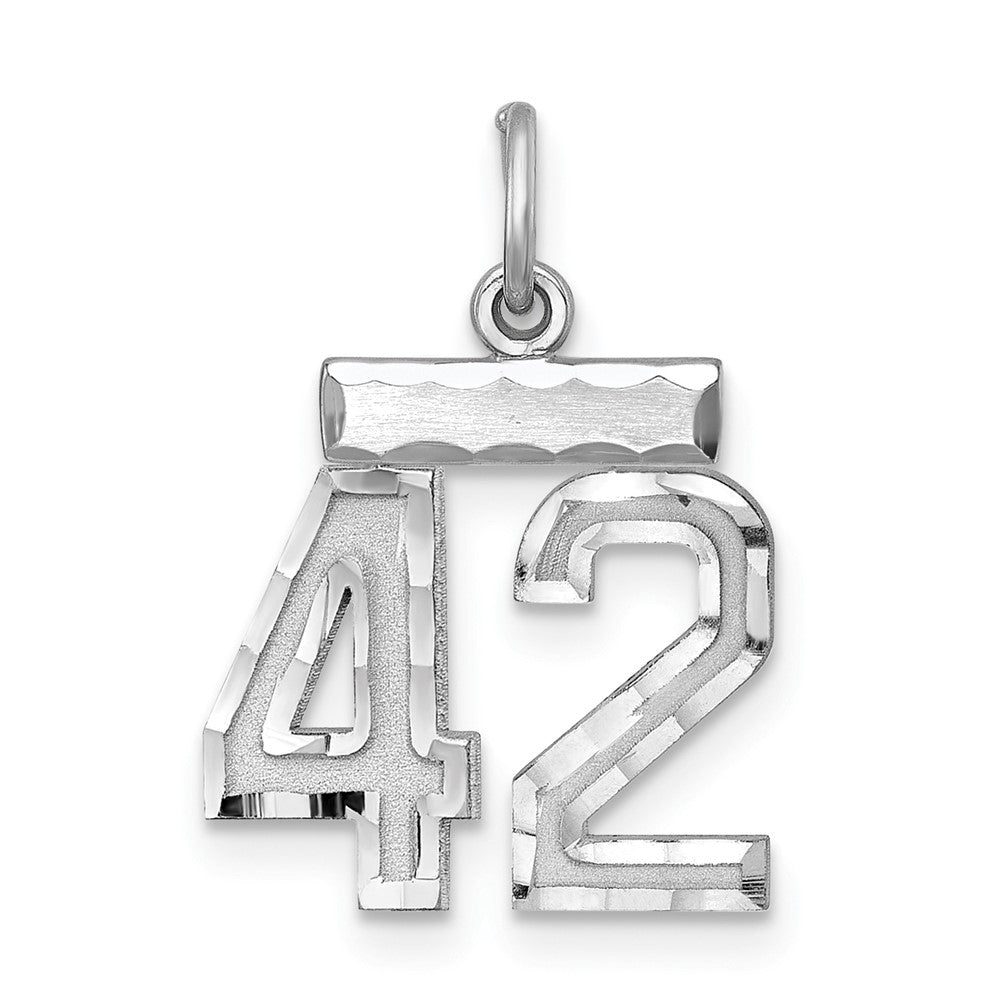 Sterling Silver Rhodium-plated Diamond-cut #42 Charm, 20 x 14 mm