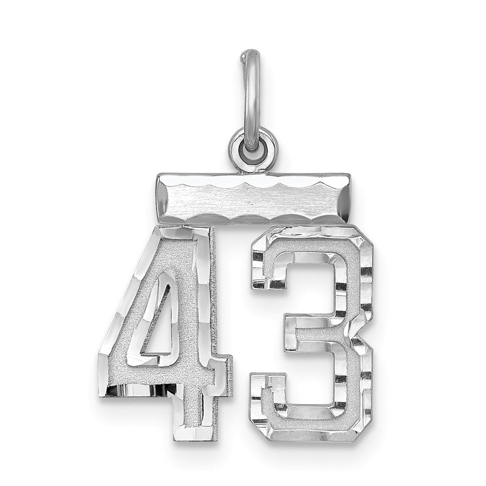 Sterling Silver Rhodium-plated Diamond-cut #43 Charm, 20 x 14 mm
