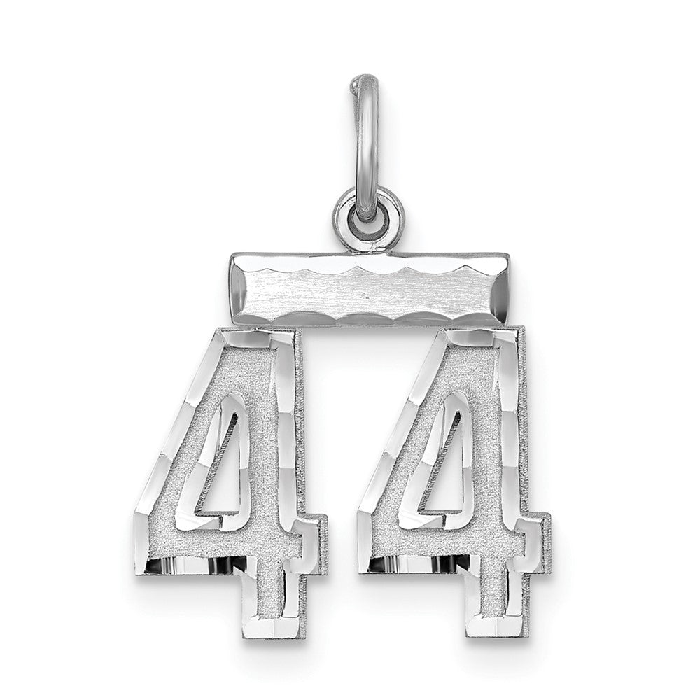 Sterling Silver Rhodium-plated Diamond-cut #44 Charm, 20 x 14 mm