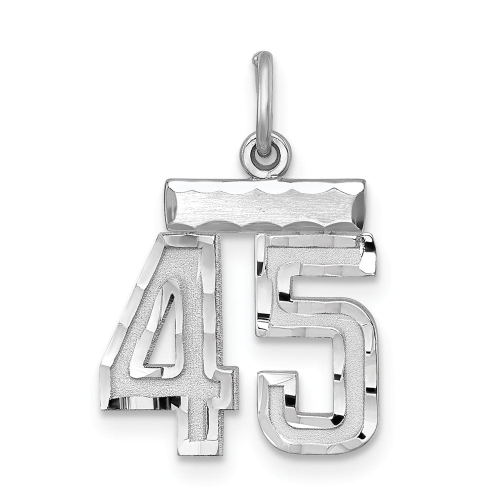 Sterling Silver Rhodium-plated Diamond-cut #45 Charm, 20 x 14 mm
