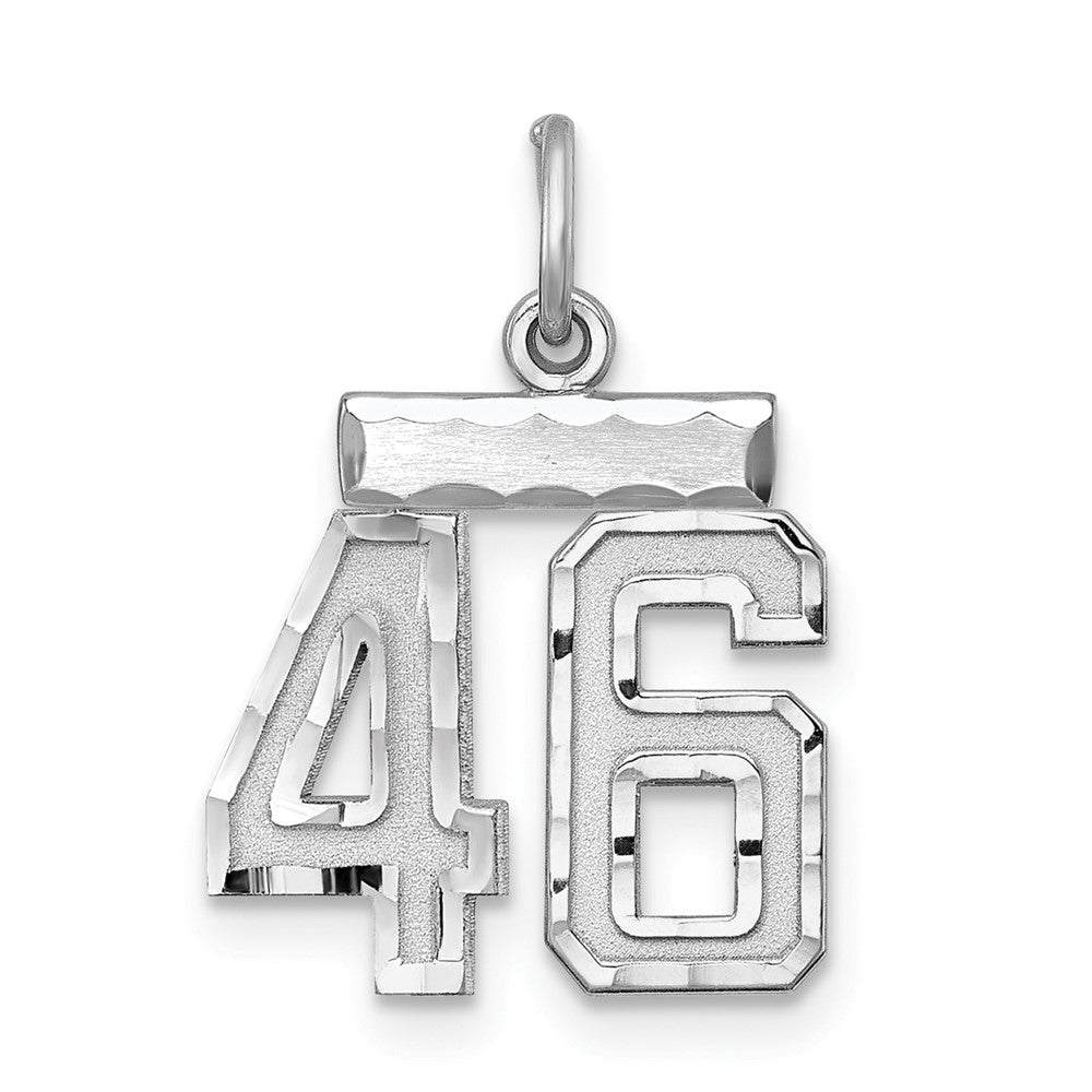 Sterling Silver Rhodium-plated Diamond-cut #46 Charm, 20 x 14 mm