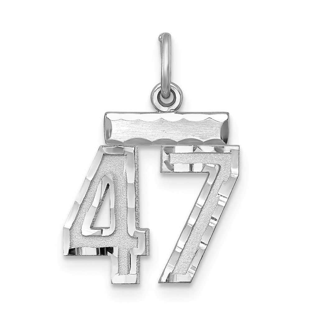 Sterling Silver Rhodium-plated Diamond-cut #47 Charm, 20 x 14 mm