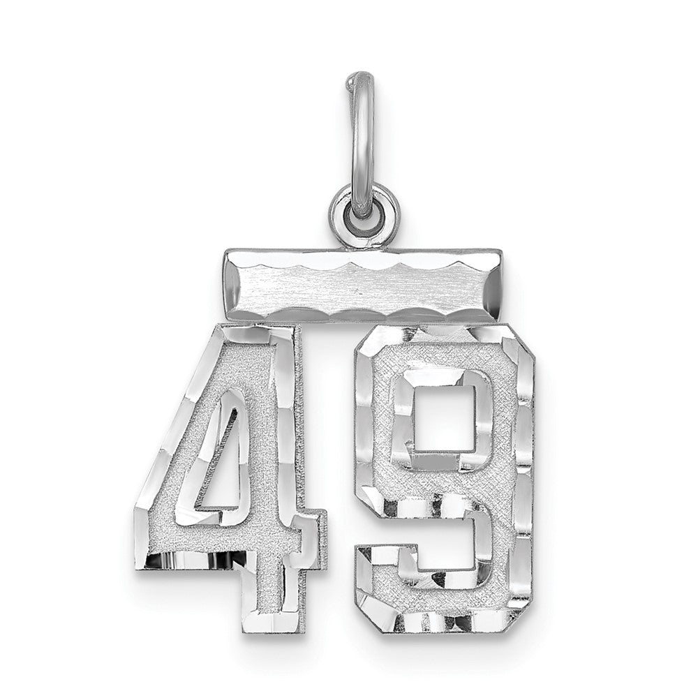 Sterling Silver Rhodium-plated Diamond-cut #49 Charm, 20 x 14 mm