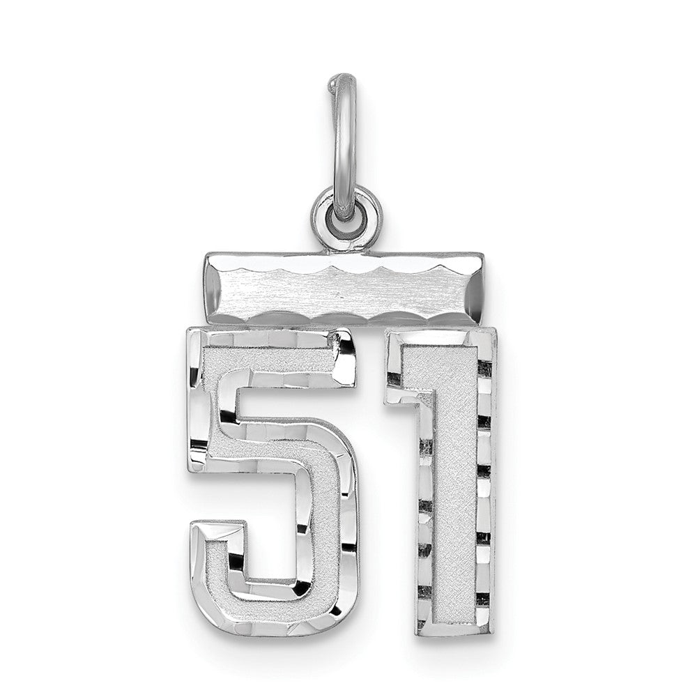 Sterling Silver Rhodium-plated Diamond-cut #51 Charm, 20 x 14 mm