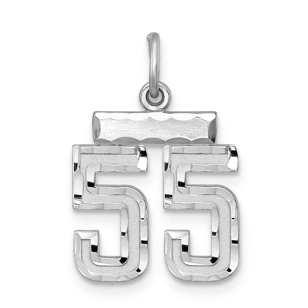 Sterling Silver Rhodium-plated Diamond-cut #55 Charm, 20 x 14 mm