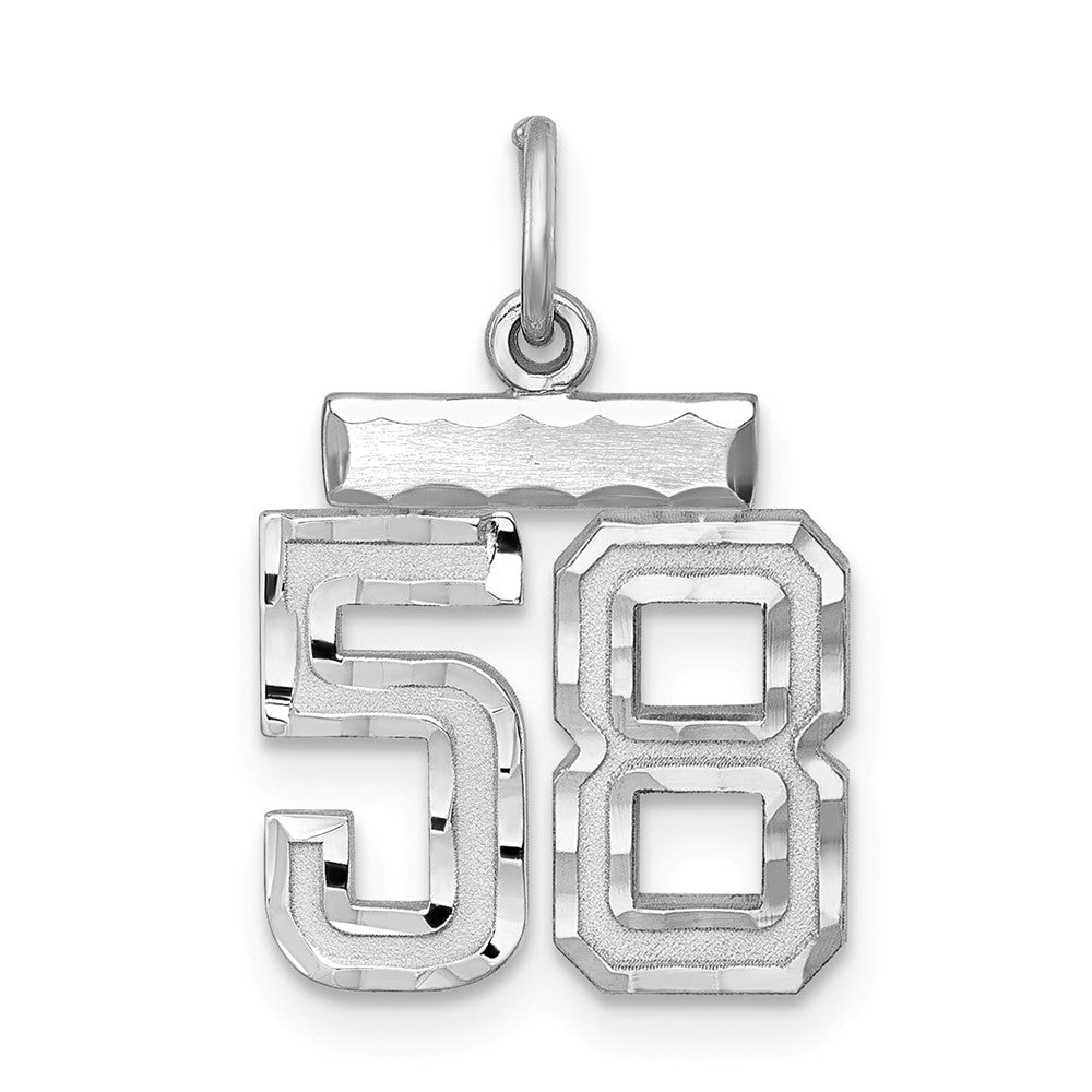 Sterling Silver Rhodium-plated Diamond-cut #58 Charm, 20 x 14 mm