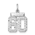 Sterling Silver Rhodium-plated Diamond-cut #60 Charm, 20 x 14 mm