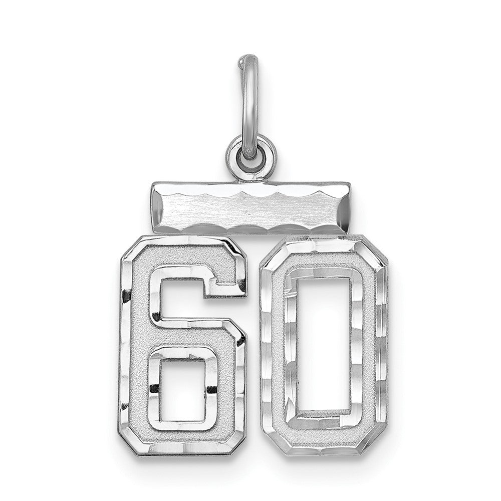 Sterling Silver Rhodium-plated Diamond-cut #60 Charm, 20 x 14 mm