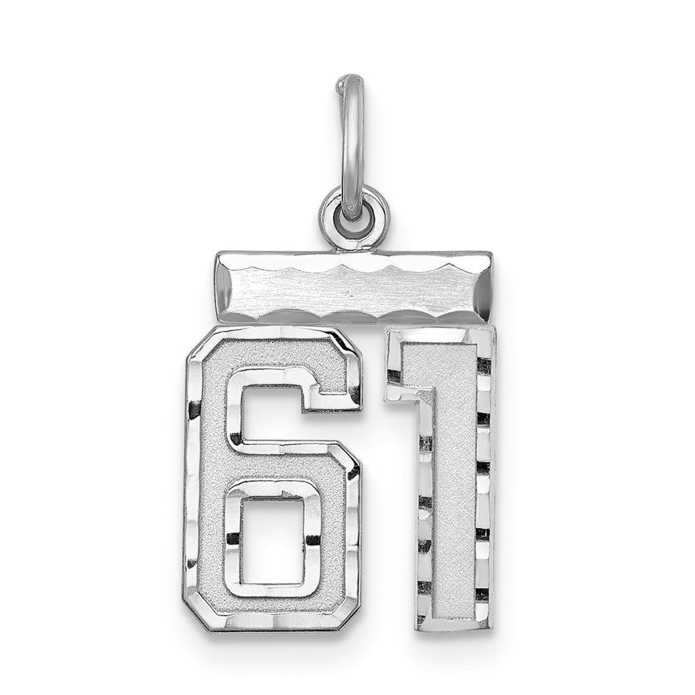 Sterling Silver Rhodium-plated Diamond-cut #61 Charm, 20 x 14 mm