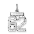 Sterling Silver Rhodium-plated Diamond-cut #62 Charm, 20 x 14 mm