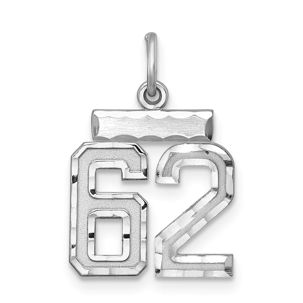 Sterling Silver Rhodium-plated Diamond-cut #62 Charm, 20 x 14 mm