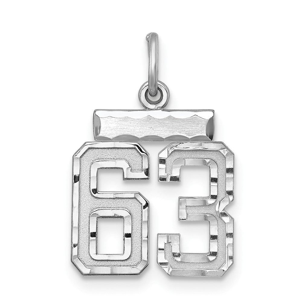 Sterling Silver Rhodium-plated Diamond-cut #63 Charm, 20 x 14 mm
