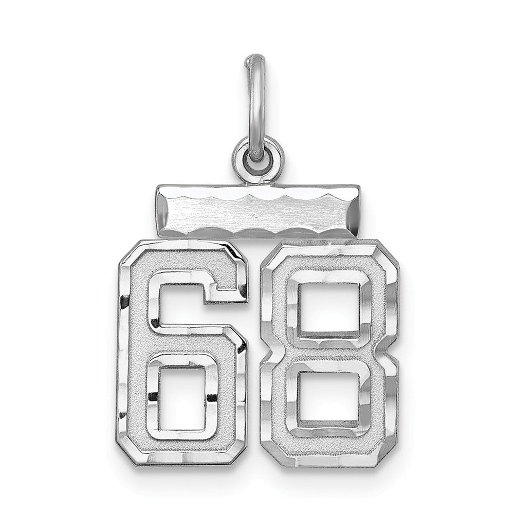 Sterling Silver Rhodium-plated Diamond-cut #68 Charm, 20 x 14 mm