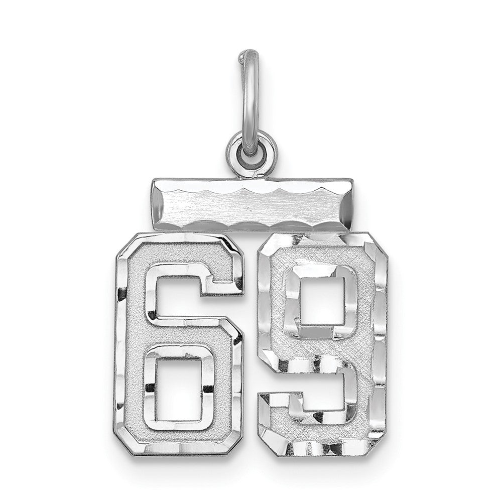 Sterling Silver Rhodium-plated Diamond-cut #69 Charm, 20 x 14 mm