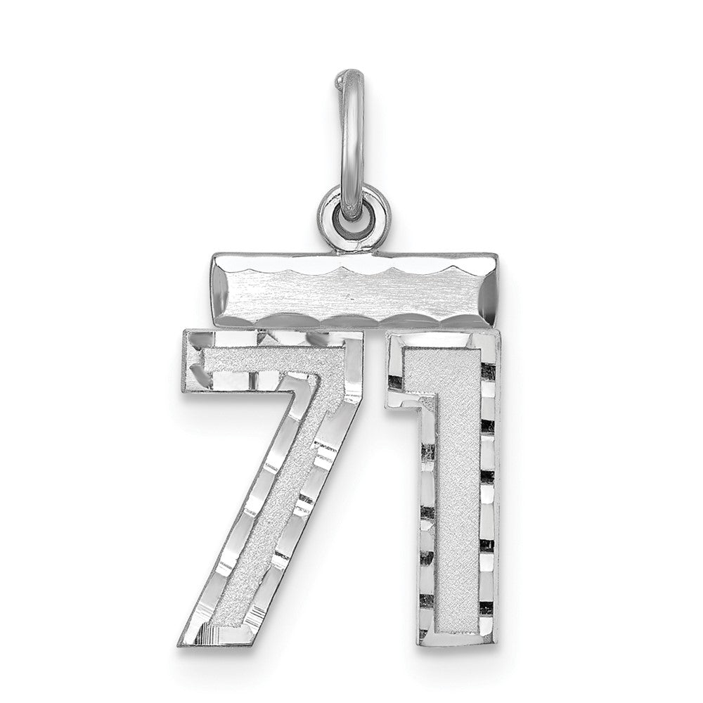 Sterling Silver Rhodium-plated Diamond-cut #71 Charm, 20 x 14 mm