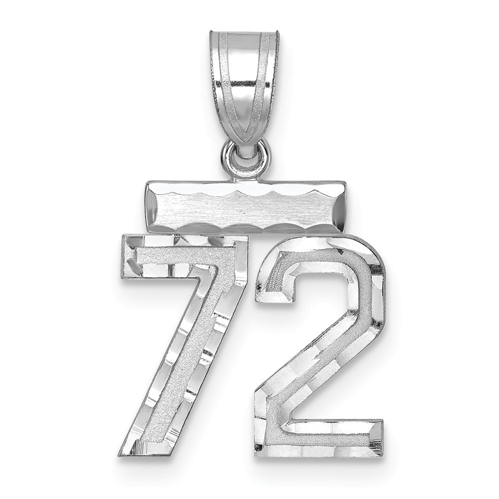 Sterling Silver Rhodium-plated Diamond-cut #72 Charm, 20 x 14 mm