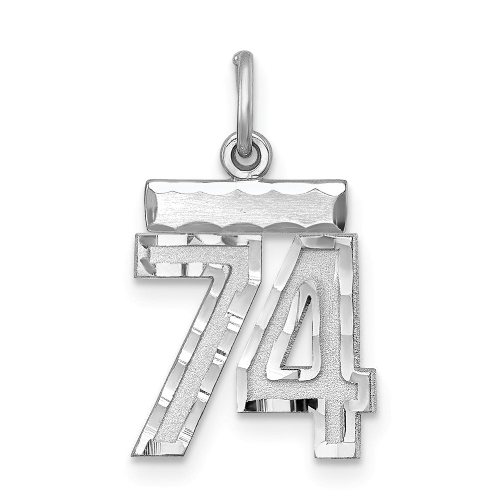 Sterling Silver Rhodium-plated Diamond-cut #74 Charm, 20 x 14 mm