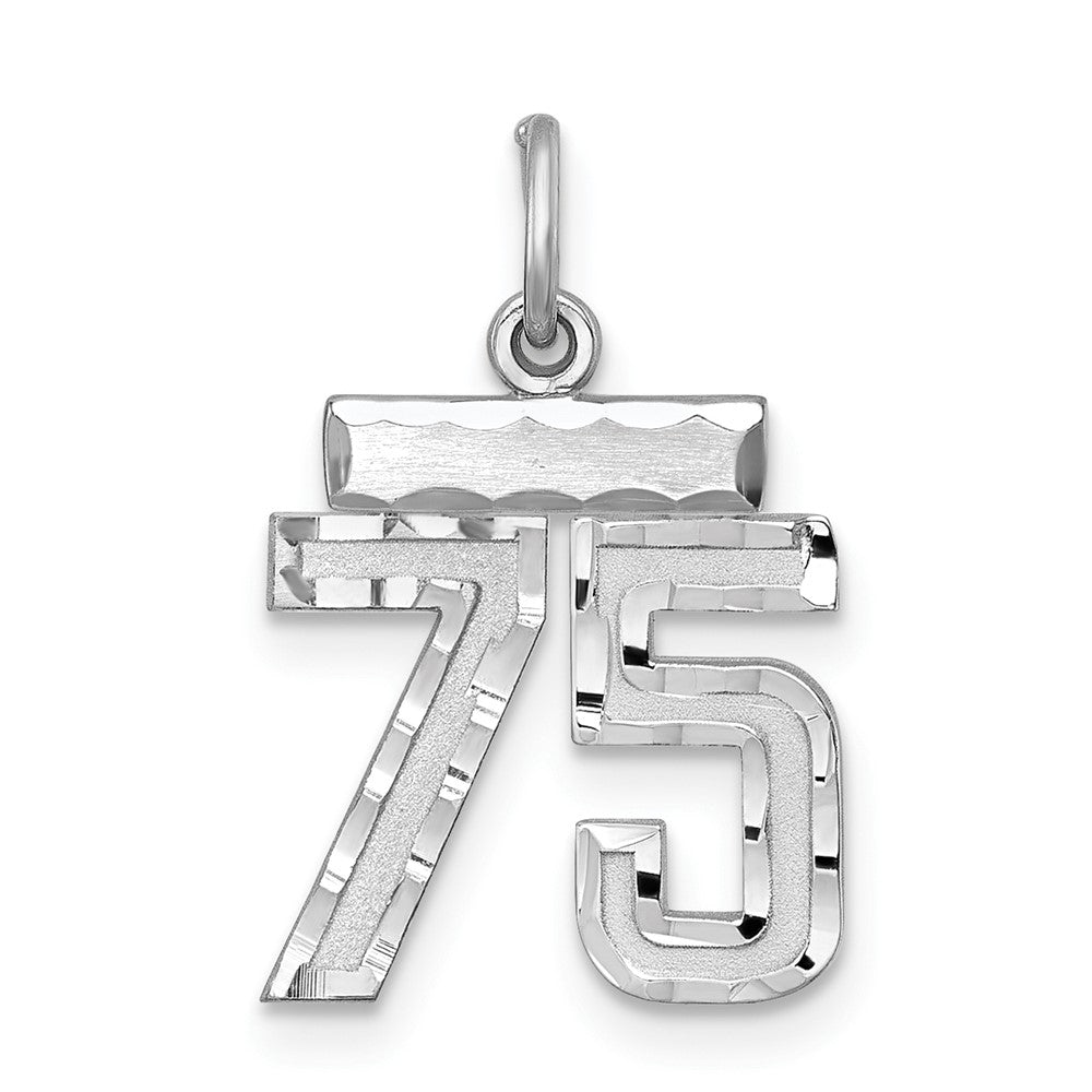 Sterling Silver Rhodium-plated Diamond-cut #75 Charm, 20 x 14 mm