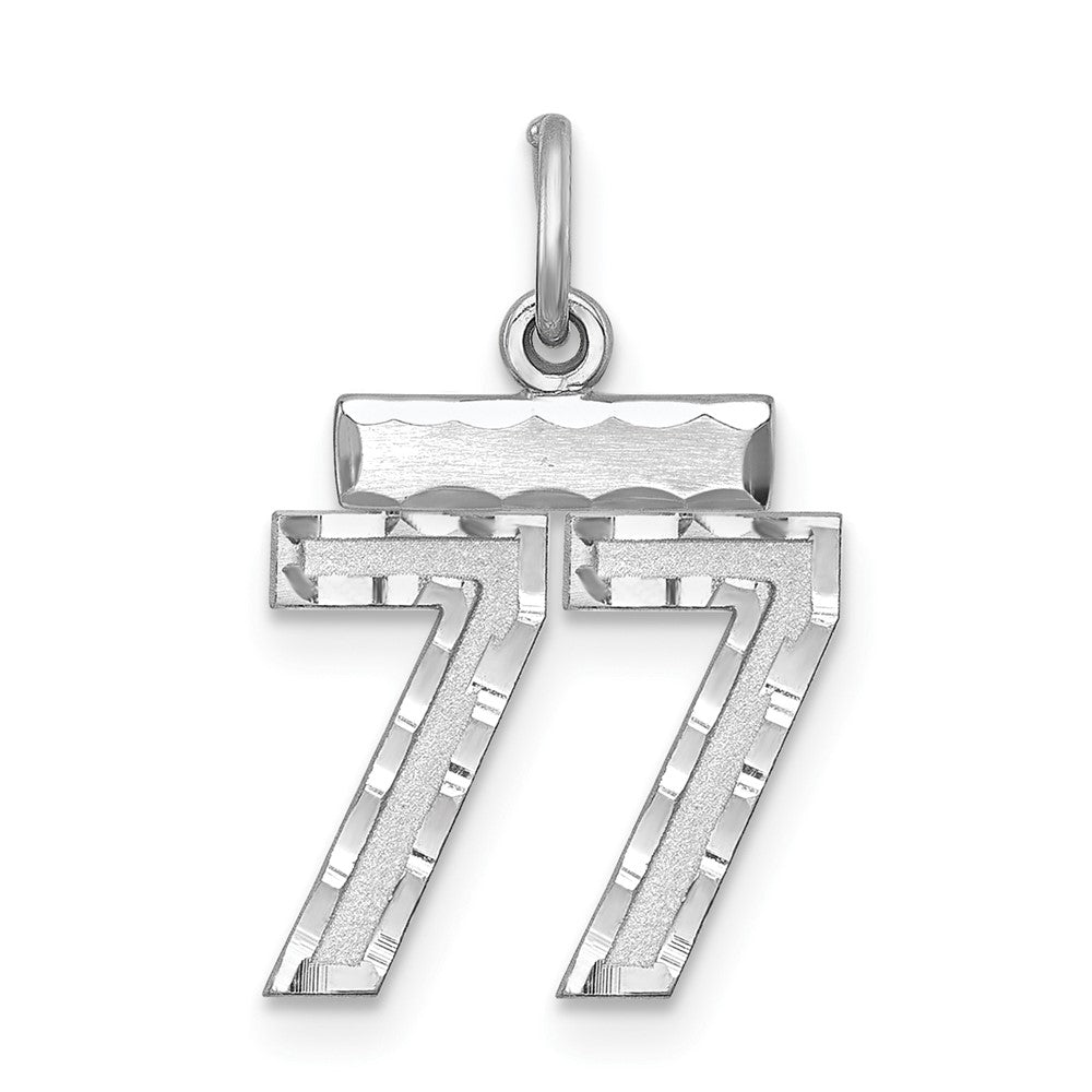 Sterling Silver Rhodium-plated Diamond-cut #77 Charm, 20 x 14 mm