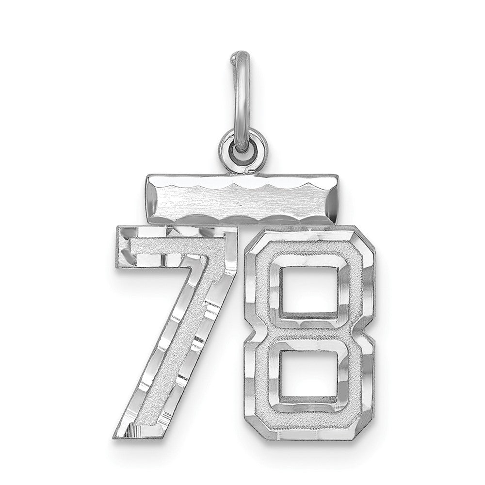 Sterling Silver Rhodium-plated Diamond-cut #78 Charm, 20 x 14 mm