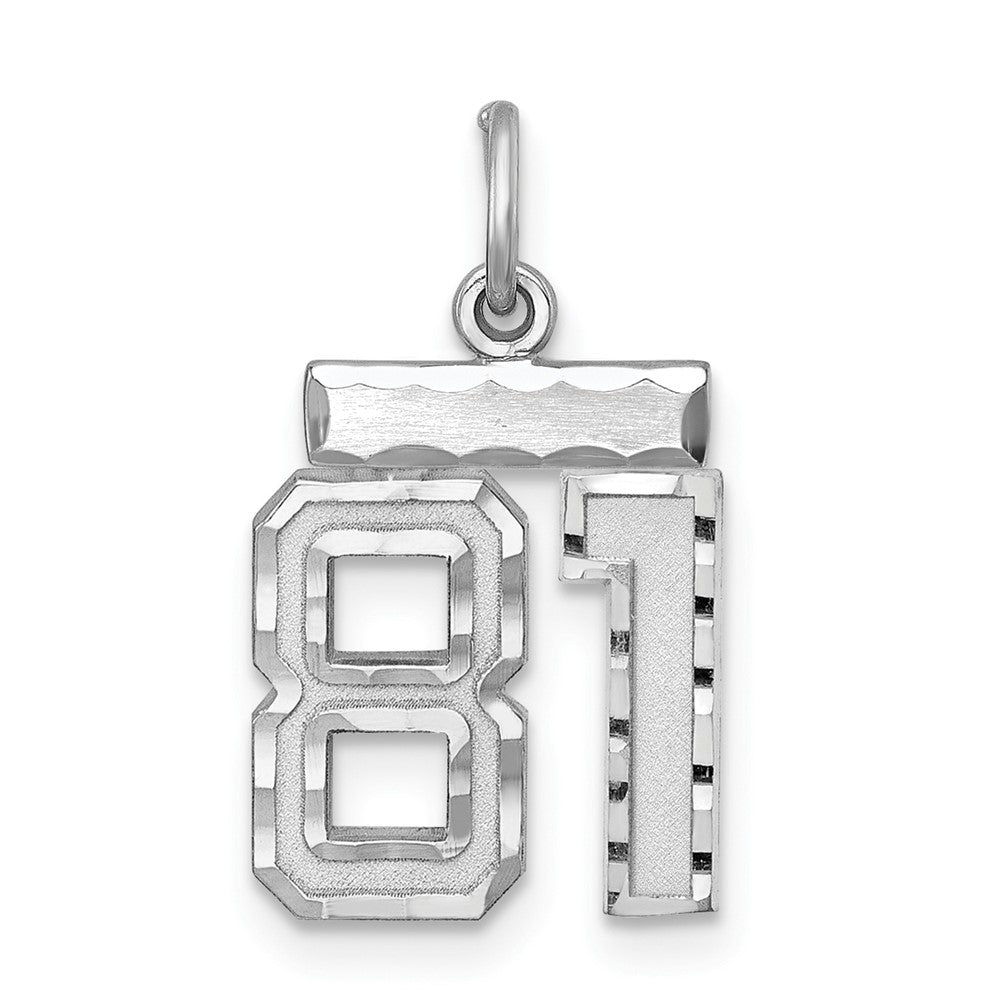Sterling Silver Rhodium-plated Diamond-cut #81 Charm, 20 x 14 mm