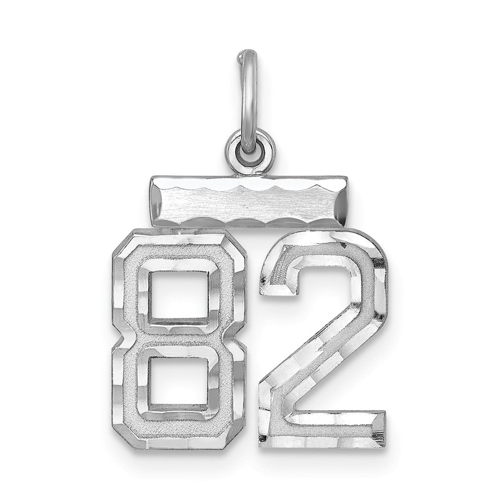 Sterling Silver Rhodium-plated Diamond-cut #82 Charm, 20 x 14 mm