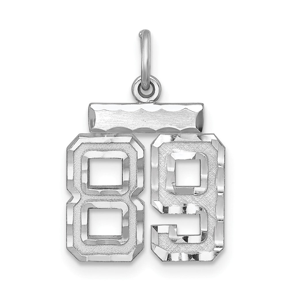 Sterling Silver Rhodium-plated Diamond-cut #89 Charm, 20 x 14 mm