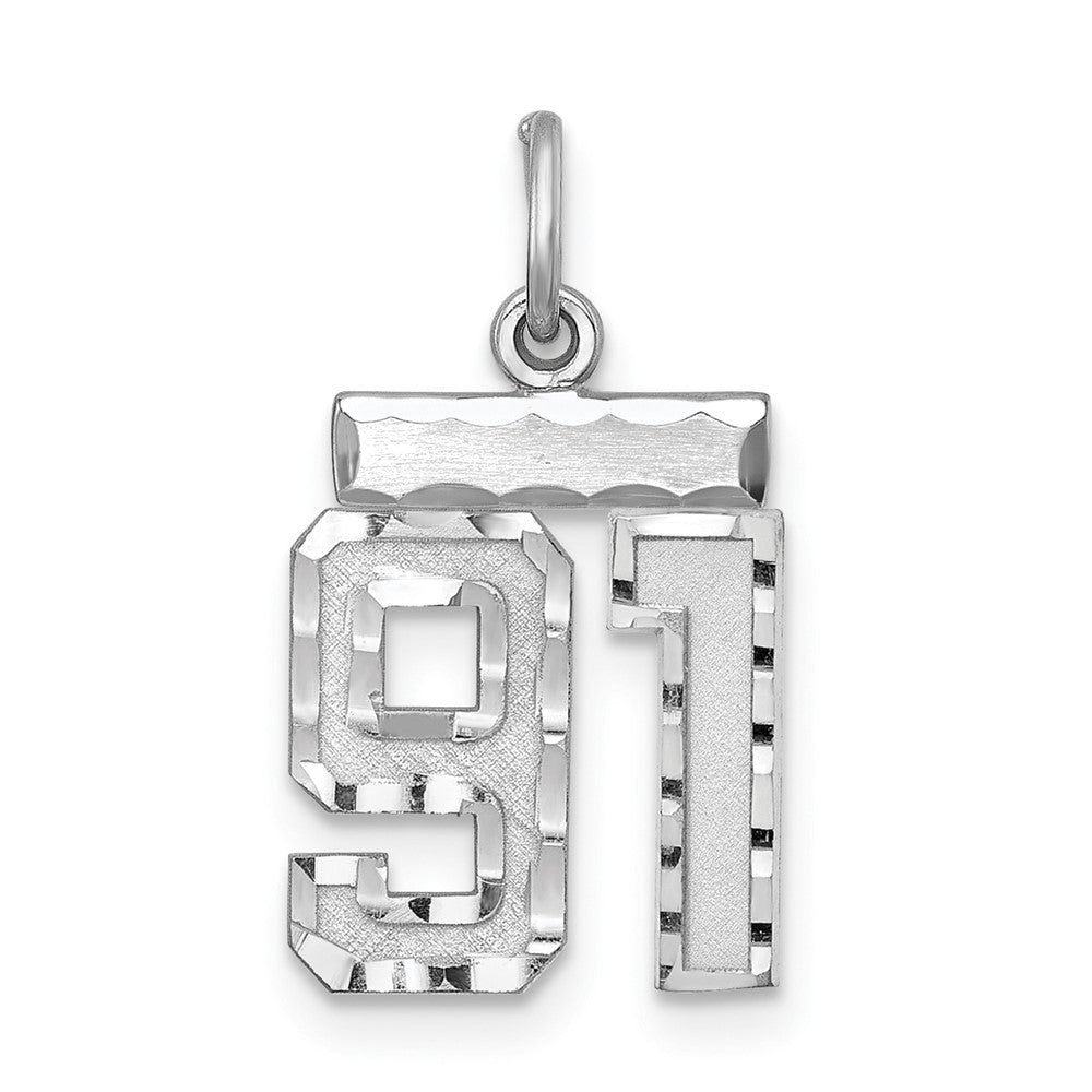 Sterling Silver Rhodium-plated Diamond-cut #91 Charm, 20 x 14 mm