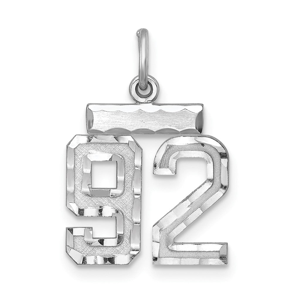 Sterling Silver Rhodium-plated Diamond-cut #92 Charm, 20 x 14 mm