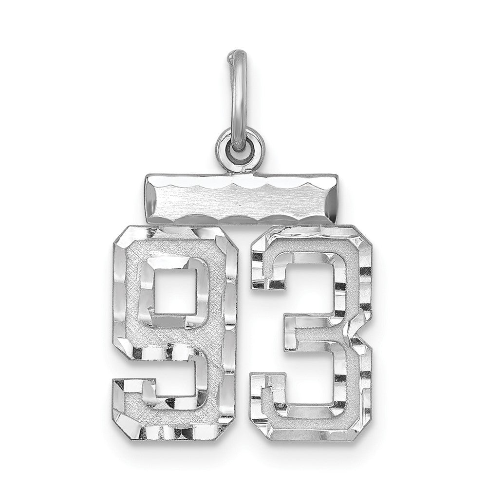 Sterling Silver Rhodium-plated Diamond-cut #93 Charm, 20 x 14 mm