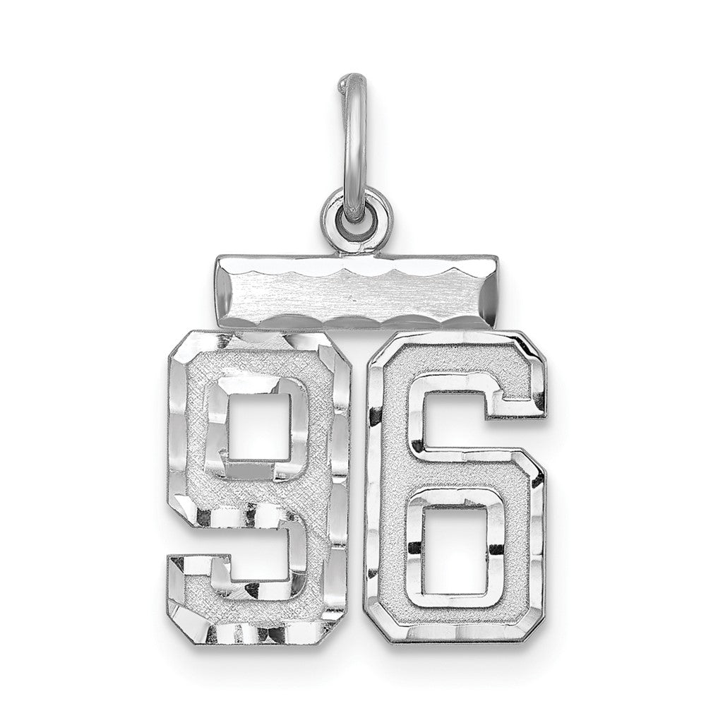 Sterling Silver Rhodium-plated Diamond-cut #96 Charm, 20 x 14 mm